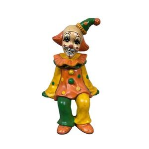 Vintage Ceramic Clown‎ Figurine Colorful Harlequin Decor Shelf Sitter